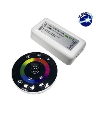 Ασύρματος LED RGB Controller με Μαύρο Στρογγυλό Χειριστήριο Αφής 2.4G RF 12v (192w) - 24v (384w) DC GloboStar 77445